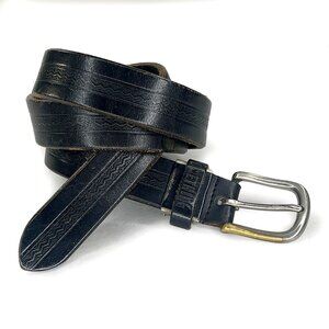 Men's Black Embossed Leather Vintage Belt